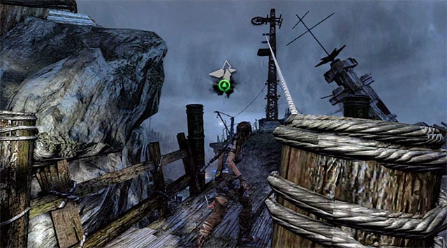 Keep moving through narrow balconies, jumping to nearby rocks from time to time - Return to the Survivor Camp on the Beach | 23: Storm Chaser Walkthrough - 23: Storm Chaser | Walkthrough - Tomb Raider Game Guide