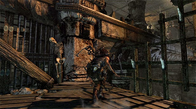 After reaching the upper balcony, turn left and walk over the wooden beam - Search the Monastery for Sam | 24: Going Back In Walkthrough - 24: Going Back In | Walkthrough - Tomb Raider Game Guide