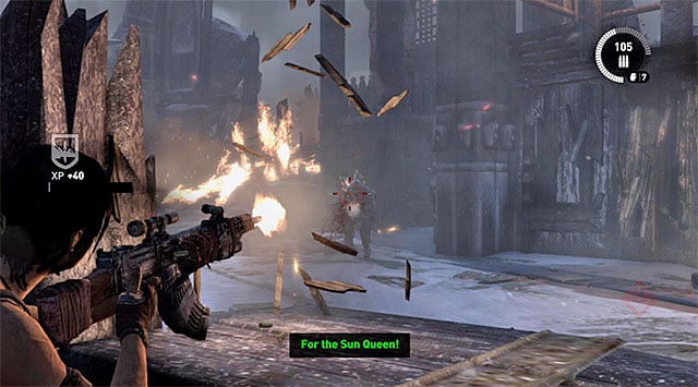 Jump down and take cover behind nearest low wall - Rescue Sam from Mathias (part 2) | 24: Going Back In Walkthrough - 24: Going Back In | Walkthrough - Tomb Raider Game Guide