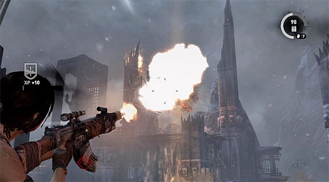 In the next phase of the fight make sure to jump between adjacent low walls, because enemies will probably throw at least one explosive surprise - Rescue Sam from Mathias (part 2) | 24: Going Back In Walkthrough - 24: Going Back In | Walkthrough - Tomb Raider Game Guide