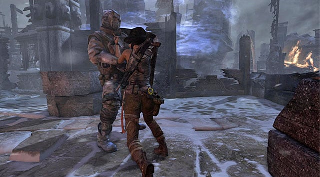 At the end you should deal with the opponent with a shield - Rescue Sam from Mathias (part 2) | 24: Going Back In Walkthrough - 24: Going Back In | Walkthrough - Tomb Raider Game Guide