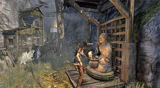 Jump over to it and use the torch to light the Statue (reward: 10 XP) - Illumination Statues | Collectibles: Mountain Village - Collectibles: Mountain Village - Tomb Raider Game Guide