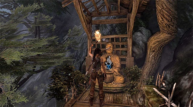 Go straight ahead and youll find the Statue; light it with the torch (reward: 150 XP) - Illumination Statues | Collectibles: Mountain Village - Collectibles: Mountain Village - Tomb Raider Game Guide