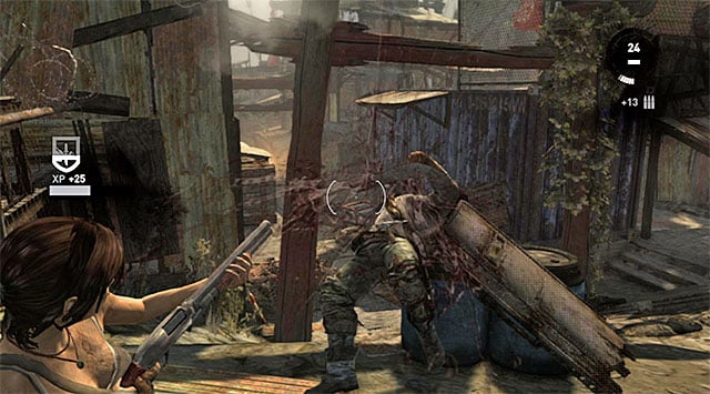 Unfortunately, among the regular enemies there will also be at least two riot shield-wielders - Reach the Gate Under the Bridge | 14: Highway to Hell Walkthrough - 14: Highway to Hell | Walkthrough - Tomb Raider Game Guide