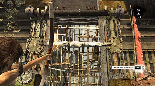 When the battle is over, search all the bodies, then backtrack to the gate - Reach the Gate Under the Bridge | 14: Highway to Hell Walkthrough - 14: Highway to Hell | Walkthrough - Tomb Raider Game Guide