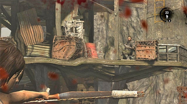 Once youve killed everyone in your line of sight, jump down; only then will new enemies show up - Find Your Way to Grim | 15: Liberator Walkthrough - 15: Liberator | Walkthrough - Tomb Raider Game Guide