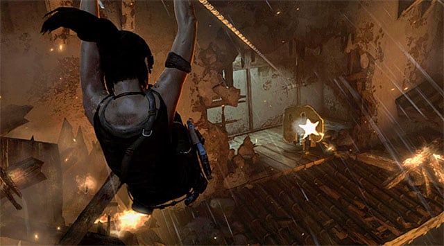 When you get to the room on the upper floor, run to the zip-line and slide down - Fight Your Way Out of the Palace | 17: Into the Fire Walkthrough - 17: Into the Fire | Walkthrough - Tomb Raider Game Guide