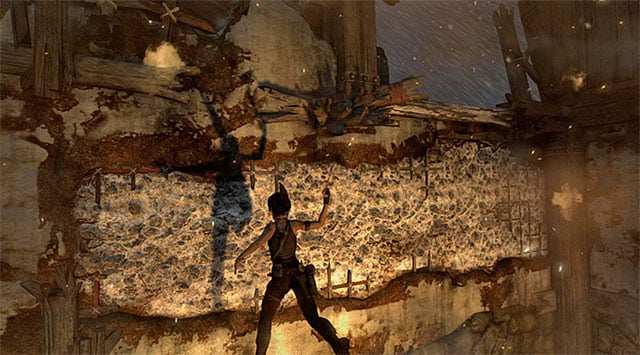 Move far to the right and leap over to an interactive wall, once again pressing the action button - Escape the Solarii Compound | 17: Into the Fire Walkthrough - 17: Into the Fire | Walkthrough - Tomb Raider Game Guide