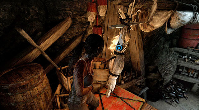 Afterwards, turn left, approach the shelf and push the action button to climb onto it, then turn right and use the torch to ignite some more debris - Keep Moving Forward to Survive | 1: Survive Walkthrough - 1: Survive | Walkthrough - Tomb Raider Game Guide