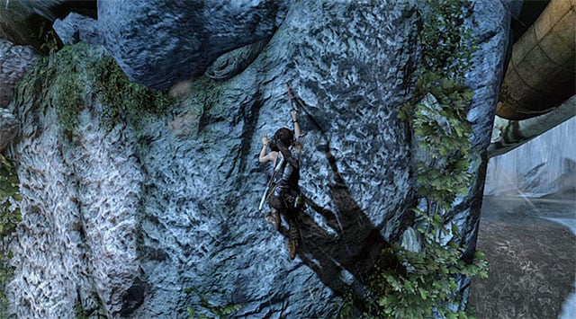 Approach it and press the action button to use the climbing axe - Reach the Top of the Falls | 8: Cry for Help Walkthrough - 8: Cry for Help | Walkthrough - Tomb Raider Game Guide