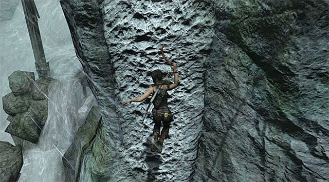 Make another leap using the action button to select the climbing axe - Reach the Top of the Falls | 8: Cry for Help Walkthrough - 8: Cry for Help | Walkthrough - Tomb Raider Game Guide
