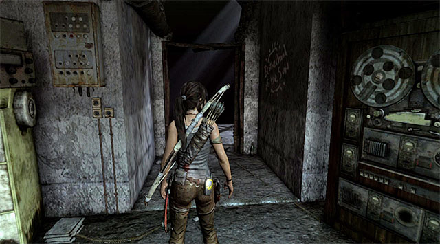Enter the next room, take what you find and go left, down the corridor leading to the unlit area - Find the Communication Console | 8: Cry for Help Walkthrough - 8: Cry for Help | Walkthrough - Tomb Raider Game Guide