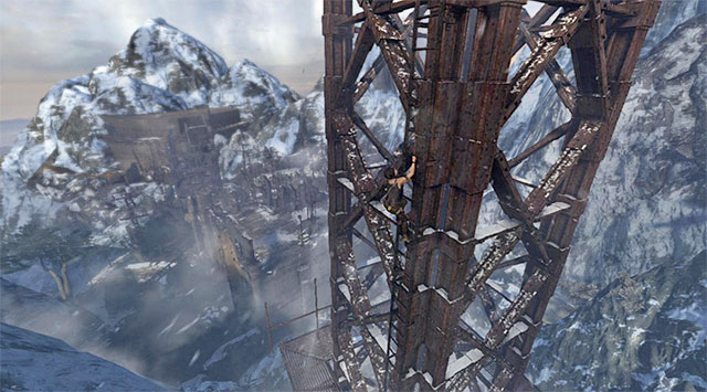 The final part of the ascent is very linear, youll only need to wiggle the analog stick up (or press the directional key) - Climb the Radio Tower to Send an SOS | 8: Cry for Help Walkthrough - 8: Cry for Help | Walkthrough - Tomb Raider Game Guide
