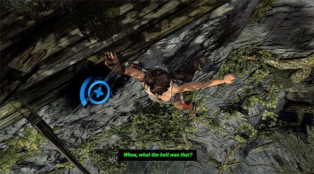 Leap over a small gap and slide down - Descend Down the Mountain to the Solarii Base | 12: A Friend in Need Walkthrough - 12: A Friend in Need | Walkthrough - Tomb Raider Game Guide