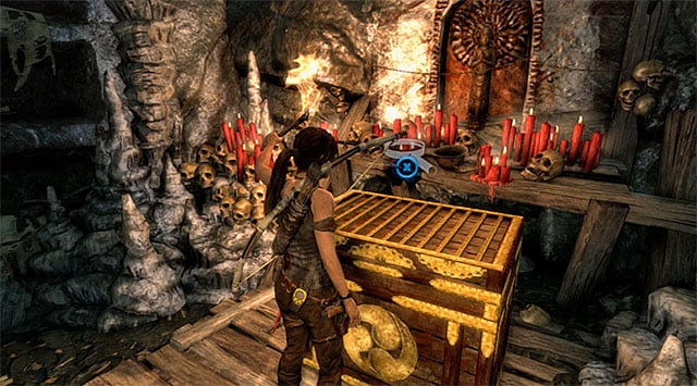 Examine the area and youll find a large crate - Tomb of the Unworthy | Optional Tombs: Mountain Village - Mountain Village | Optional Tombs - Tomb Raider Game Guide