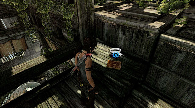 Move along the bell and bounce off towards the railing; grab onto it to get to the first floor - Documents | Collectibles: Mountain Village - Collectibles: Mountain Village - Tomb Raider Game Guide