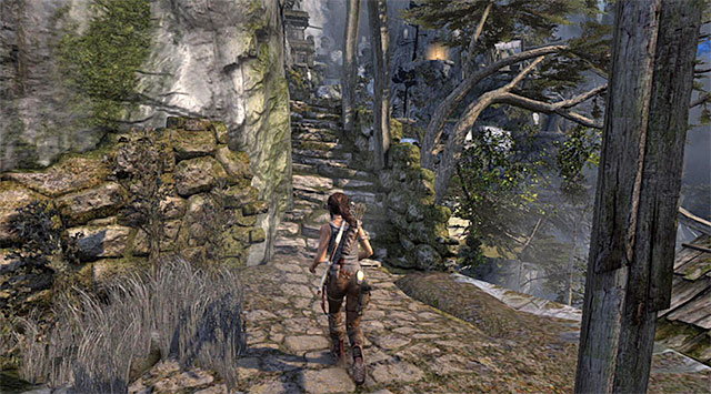 Once you land on a new ledge, turn right and take the stairs up - GPS Caches (08-15) | Collectibles: Mountain Village - Collectibles: Mountain Village - Tomb Raider Game Guide