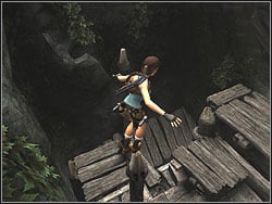 Jump to the wooden pillar, then jump and jump as you leave this location - The Lost Valley | Artefacts and Relics - Artefacts and Relics - Tomb Raider: Anniversary Game Guide & Walkthrough