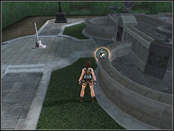 When you have a grapnel, use it - throw it and grab the band, which is in the closed gate - The Croft Manor 1 | The Croft Manor - training mission - The Croft Manor - training mission - Tomb Raider: Anniversary Game Guide & Walkthrough