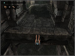 Move to the edge of the flooring and then move to the left - it should be an equal of the centre of the sale - Vilcabamba | Walkthrough - Peru - Tomb Raider: Anniversary Game Guide & Walkthrough