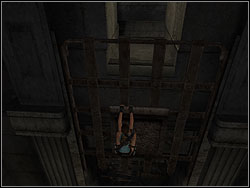 When you come to the chamber with broken bar, find the band under the ceiling, throw the line on it - St. Francis Folly 5 | Walkthrough - Greece - Tomb Raider: Anniversary Game Guide & Walkthrough