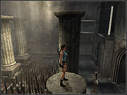 Jump to the small white pillar on the left, climb and jump to the huge column - St. Francis Folly 5 | Walkthrough - Greece - Tomb Raider: Anniversary Game Guide & Walkthrough
