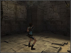Stand on the centre of the room, turn in the direction of square with the statue and band - Temple of Khamoon 1 | Walkthrough - Egypt - Tomb Raider: Anniversary Game Guide & Walkthrough