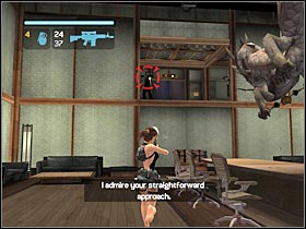 Lara will have to use the elevator (#1) in order to catch her main opponent - Japan - part III | Japan - Meeting w. Takamoto - Japan - Meeting with Takamoto - Tomb Raider: Legend Game Guide & Walkthrough