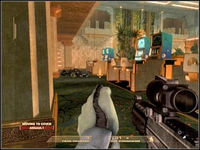 Once you've reached a corner of this room, you will have to lean out carefully - Mission 2.4: Calypso Casino - Dr. Smythe - Walkthrough - Tom Clancys Rainbow Six: Vegas - Game Guide and Walkthrough