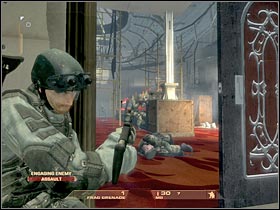 Try sending your teammates a little bit forward, however you will have to make sure that your colleagues will hide behind one of the nearby slot machines (#1) - Mission 5.2: Dante's Casino - Gabe - Walkthrough - Tom Clancys Rainbow Six: Vegas - Game Guide and Walkthrough