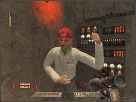 The worker will start running towards a nearby door (#1) - Mission 6.2: Nevada Dam - The Dam - Walkthrough - Tom Clancys Rainbow Six: Vegas - Game Guide and Walkthrough