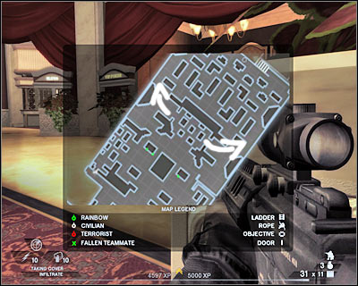 Your final objective here will be to neutralize TWO heavy machine gun posts (screen) - Scene 2 - Casino - part 2 - Act 5 - Theater - Tom Clancys Rainbow Six: Vegas 2 - Game Guide and Walkthrough