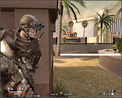 Don't worry if you didn't locate any formal passageways, because you'll have to climb over the brick wall - Scene 4 - Chase - part 2 - Act 3 - Recreation Center - Tom Clancys Rainbow Six: Vegas 2 - Game Guide and Walkthrough