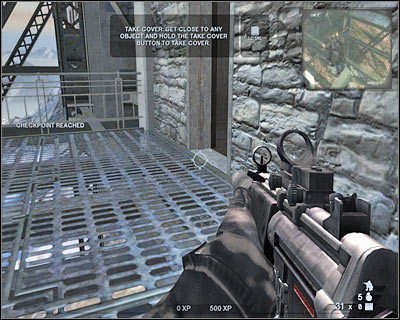 You don't have to take cover behind the wall, but it won't do you any harm, so follow the instructions and press the right mouse button - Scene 1 - Negotiations - part 1 - Act 1 - Pyrénées - Tom Clancys Rainbow Six: Vegas 2 - Game Guide and Walkthrough