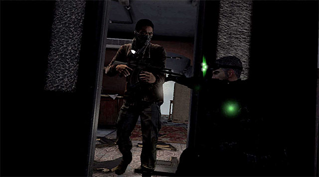 Attack on the guard that appeared at the exit from the room with the hostage - Find Kobin - Mission 1 - Safehouse - Tom Clancys Splinter Cell: Blacklist - Game Guide and Walkthrough