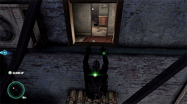 The window at the end of the cornice - Reach the vicinity of the police station - Mission 1 - Safehouse - Tom Clancys Splinter Cell: Blacklist - Game Guide and Walkthrough