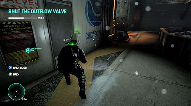 Once again, go to the area to the left and approach the ladder that you used at the very beginning of your visit to this location - Shut the outflow valve - Mission 3 - American Consumption - Tom Clancys Splinter Cell: Blacklist - Game Guide and Walkthrough