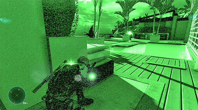 It is way better to go for the entrance that is further away, and it is located on the balcony, at the back of the building (you have already passed this spot on your way to the tool shed) - Gain access into the estate - Mission 4 - Private Estate - Tom Clancys Splinter Cell: Blacklist - Game Guide and Walkthrough