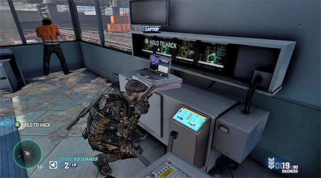 Inside the tower mentioned before, there is a Blacklist Laptop, although you should not hurry to acquire it because one of the standard enemies keeps visiting the tower and looks out through the side-window - Disarm the third bomb - Mission 7 - Transit Yards - Tom Clancys Splinter Cell: Blacklist - Game Guide and Walkthrough