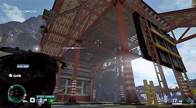 If you play solo or, you do not want to near the building from the left, you can go across from the starting point and climb onto the metal structure shown in the screenshot - Mission 2 - Border Crossing - Optional missions assigned by Grim - Tom Clancys Splinter Cell: Blacklist - Game Guide and Walkthrough