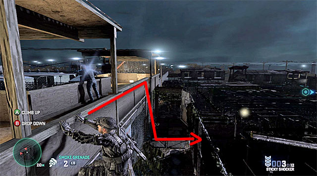 Hiding behind the balustrade - Make it out of the camp - Mission 8 - Detention Facility - Tom Clancys Splinter Cell: Blacklist - Game Guide and Walkthrough