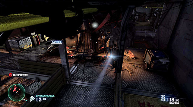Jumping down onto the enemies is one of the recommended tactics - Neutralize all hostiles - Mission 11 - LNG Terminal - Tom Clancys Splinter Cell: Blacklist - Game Guide and Walkthrough