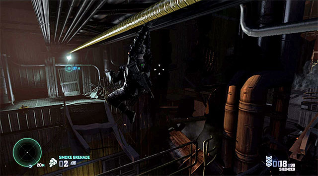 A pipe over which Fisher can reach the next balcony. - Reach the place of disabling the virus - Mission 11 - LNG Terminal - Tom Clancys Splinter Cell: Blacklist - Game Guide and Walkthrough