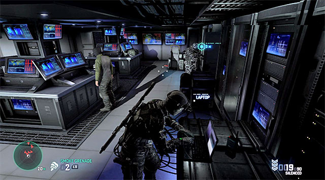 Carefully, approach the main room in the building and hide on the right of the entrance to this area - Disable vent fan - Mission 12 - Site F - Tom Clancys Splinter Cell: Blacklist - Game Guide and Walkthrough