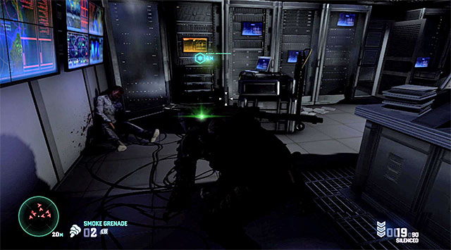 Return to the main corridor just as quickly because the regular guards don't stop for too long in the other parts of the room - Disable vent fan - Mission 12 - Site F - Tom Clancys Splinter Cell: Blacklist - Game Guide and Walkthrough