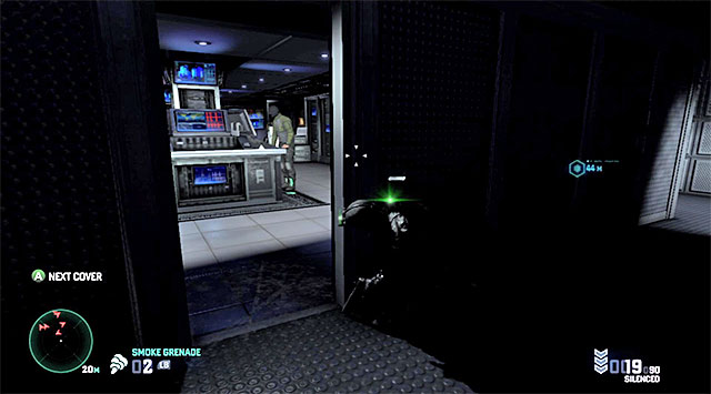 It is worth checking out, before you leave the building, if nobody is looking towards the first door. - Infiltrate the bunker - Mission 12 - Site F - Tom Clancys Splinter Cell: Blacklist - Game Guide and Walkthrough