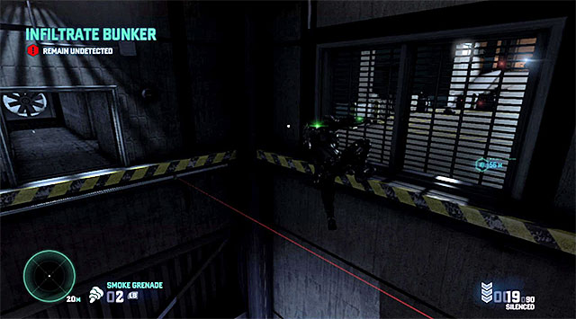 Keep going towards the bottom part of the shaft and watch out for the next laser beam under Fisher - Infiltrate the bunker - Mission 12 - Site F - Tom Clancys Splinter Cell: Blacklist - Game Guide and Walkthrough