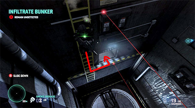 The vicinities of the entrance to the second ventilation shaft - Infiltrate the bunker - Mission 12 - Site F - Tom Clancys Splinter Cell: Blacklist - Game Guide and Walkthrough