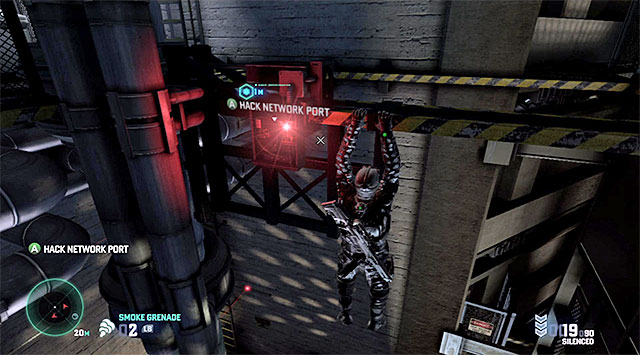 Resume shimmying over the horizontal ledges and reach the corner, where it is possible to jump towards the interactive elements below - Gain access to the bunker defense systems - Mission 12 - Site F - Tom Clancys Splinter Cell: Blacklist - Game Guide and Walkthrough