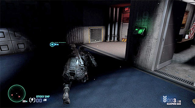 Hide behind the desk with terminal C on it and wait for the terrorist from this room goes left again - Initiate the bunker lockdown procedure - Mission 12 - Site F - Tom Clancys Splinter Cell: Blacklist - Game Guide and Walkthrough